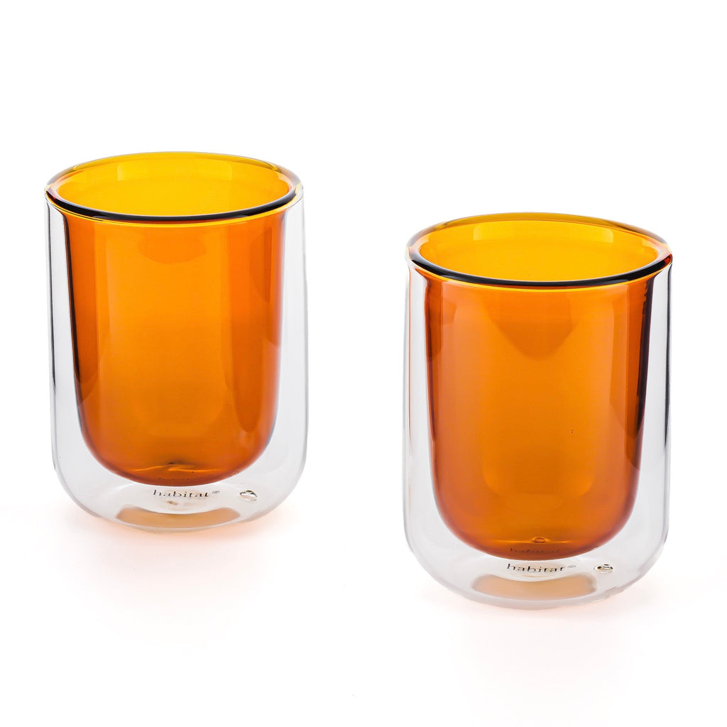 Ambra - Lot De 2 Tasses Double Paroi En Verre - 20Cl - Orange
