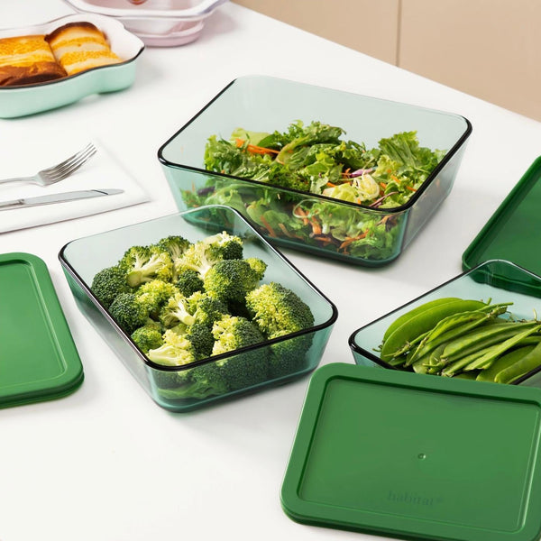 Aloe - Set of 3 Rectangular Glass Storage Boxes - 64/105/152cl - Green