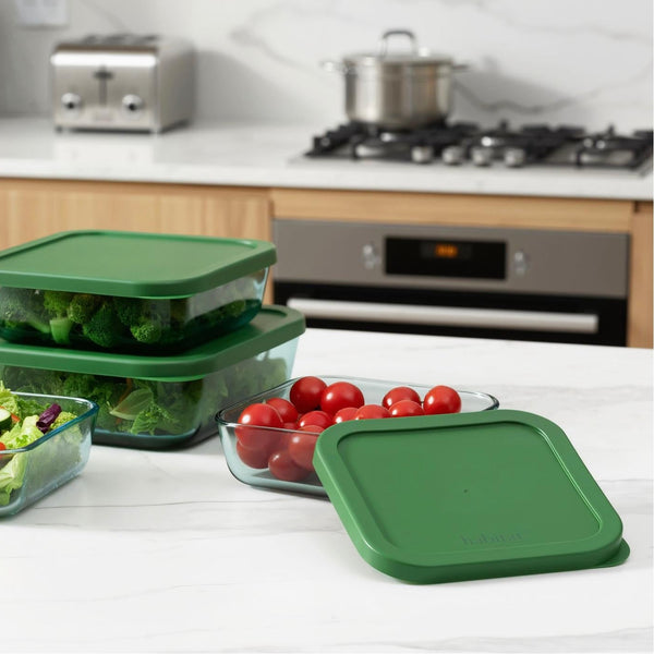 Aloe - Set of 3 Square Glass Storage Boxes - 32/52/80cl - Green