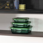 Aloe - Lot De 3 Boîtes De Conservation Carrées En Verre - 32/52/80Cl - Vert
