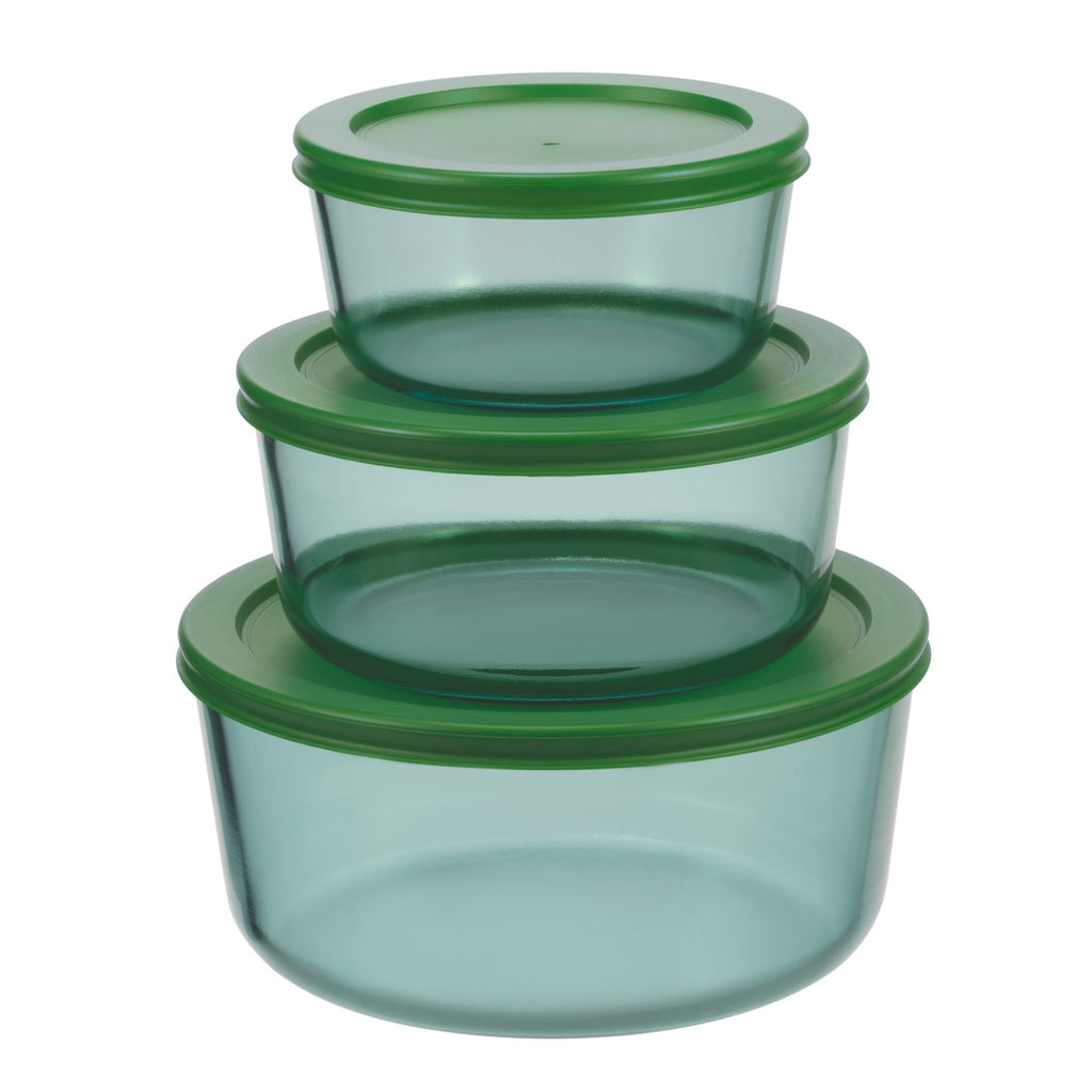Aloe - Lot De 3 Boîtes De Conservation Rondes En Verre Avec Couvercle - 40/65/95Cl - Vert