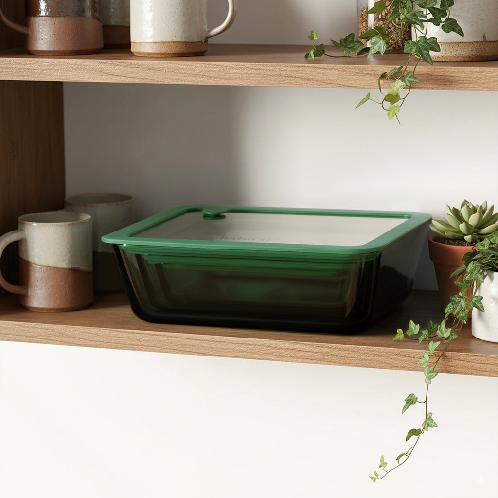 Aloe - Lot De 3 Boîtes De Conservation Rectangulaires En Verre Avec Couvercle Silicone - 64/105/152Cl - Vert