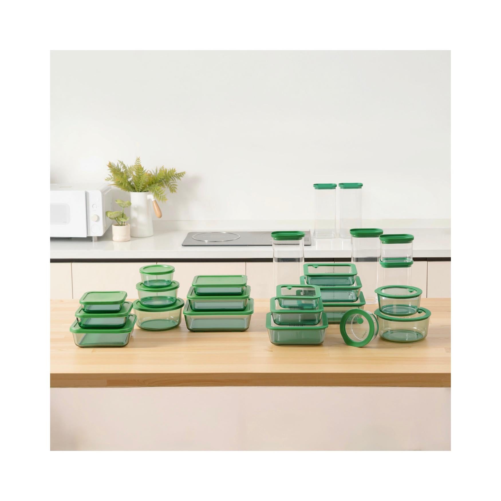 Aloe - Lot De 3 Boîtes De Conservation Rectangulaires En Verre Avec Couvercle Silicone - 64/105/152Cl - Vert