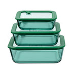 Aloe - Lot De 3 Boîtes De Conservation Carrées En Verre Avec Couvercle Silicone - 32/52/80Cl - Vert