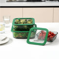 Aloe - Lot De 3 Boîtes De Conservation Carrées En Verre Avec Couvercle Silicone - 32/52/80Cl - Vert