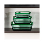 Aloe - Lot De 3 Boîtes De Conservation Carrées En Verre Avec Couvercle Silicone - 32/52/80Cl - Vert