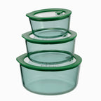 Aloe - Lot De 3 Boîtes De Conservation Rondes En Verre Avec Couvercle Silicone - 40/65/95Cl - Vert