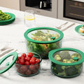 Aloe - Lot De 3 Boîtes De Conservation Rondes En Verre Avec Couvercle Silicone - 40/65/95Cl - Vert