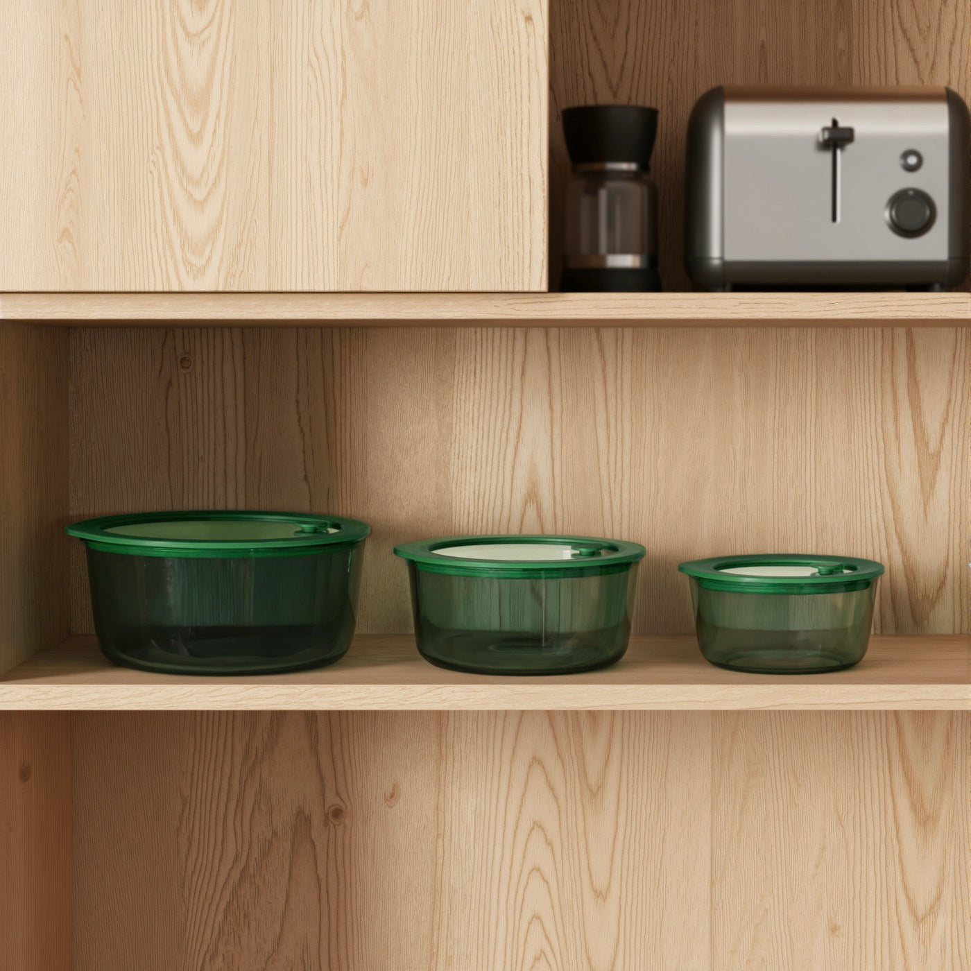 Aloe - Lot De 3 Boîtes De Conservation Rondes En Verre Avec Couvercle Silicone - 40/65/95Cl - Vert