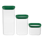 Aloe - Lot De 3 Bocaux De Conservation Alimentaire En Verre Avec Couvercle Silicone - 60/130/200Cl - Vert/Transparent