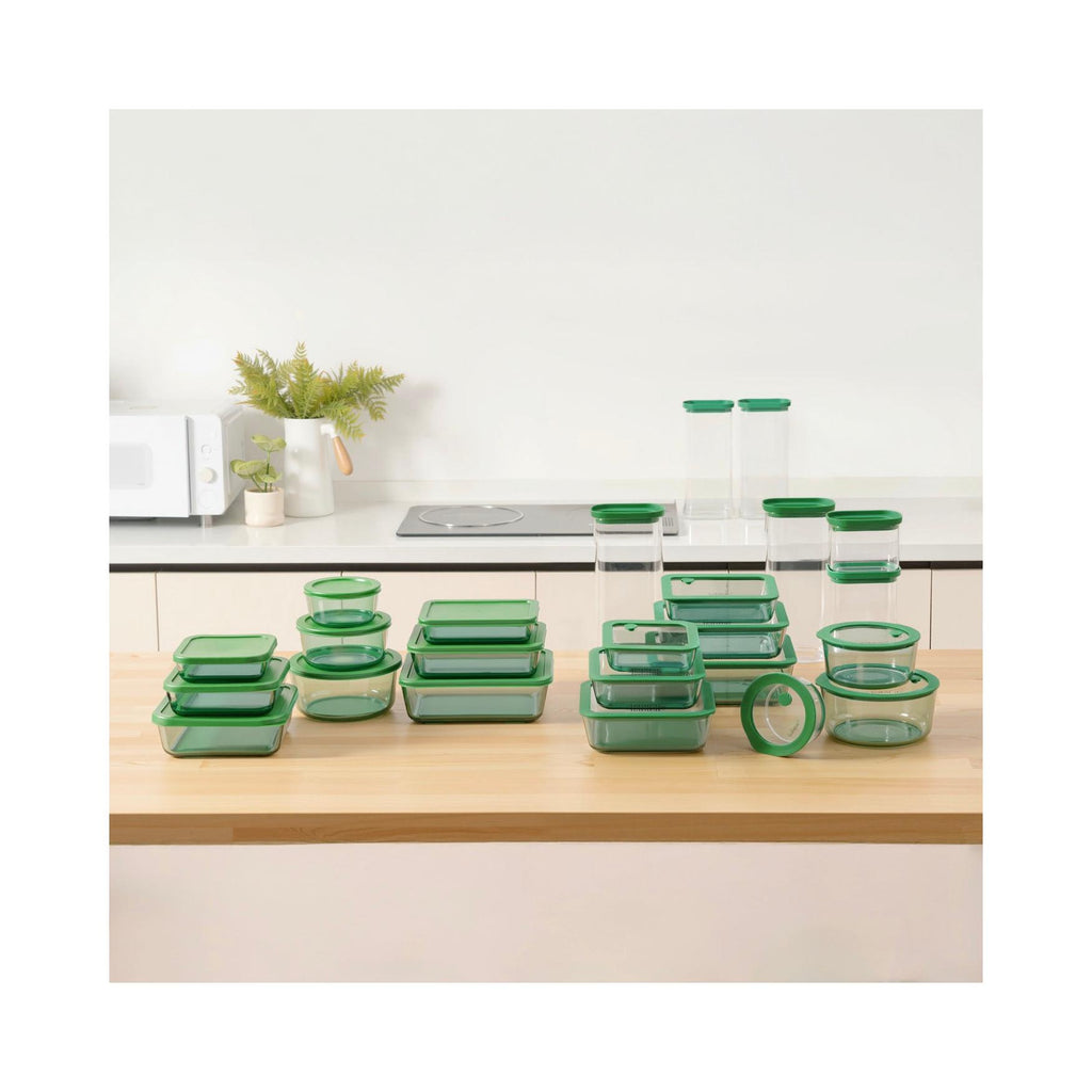 Aloe - Lot De 3 Bocaux De Conservation Alimentaire En Verre Avec Couvercle Silicone - 3x200Cl - Vert/Transparent