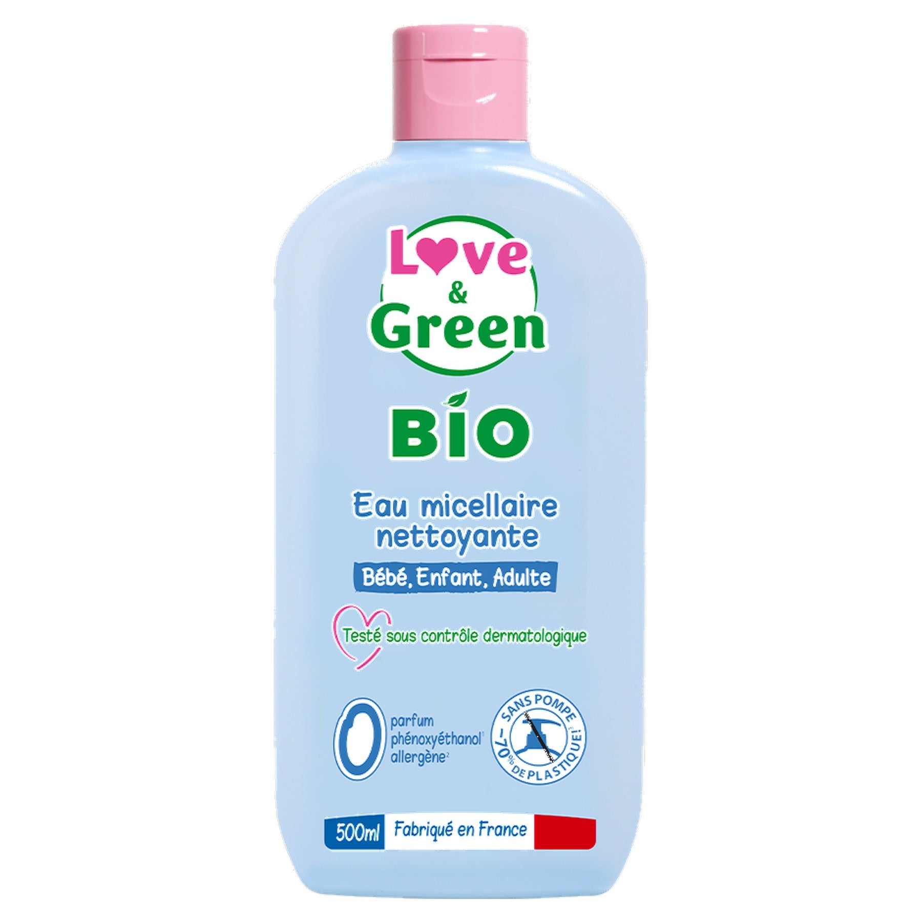 Eau Nettoyante Certifiée Bio Sans Parfum, 500Ml