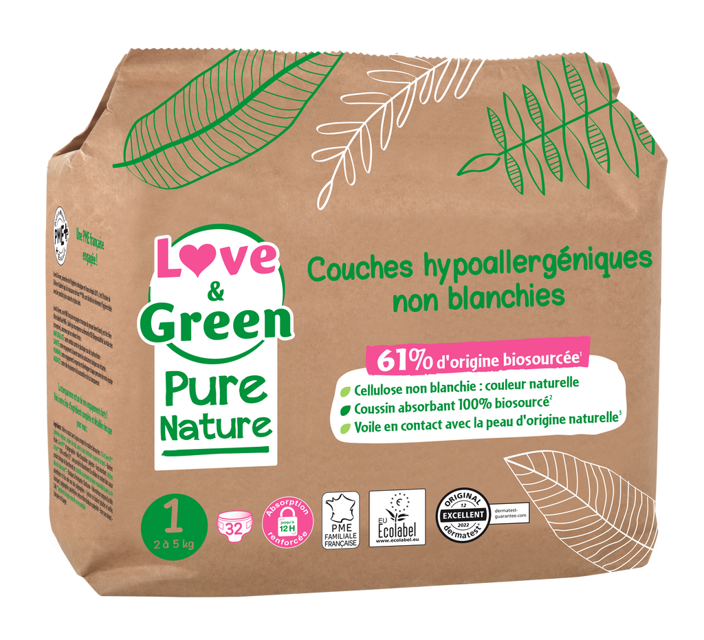 Pure Nature Pañales Hipoalergénicos Y Ecológicos Sin Blanquear T1 X 32