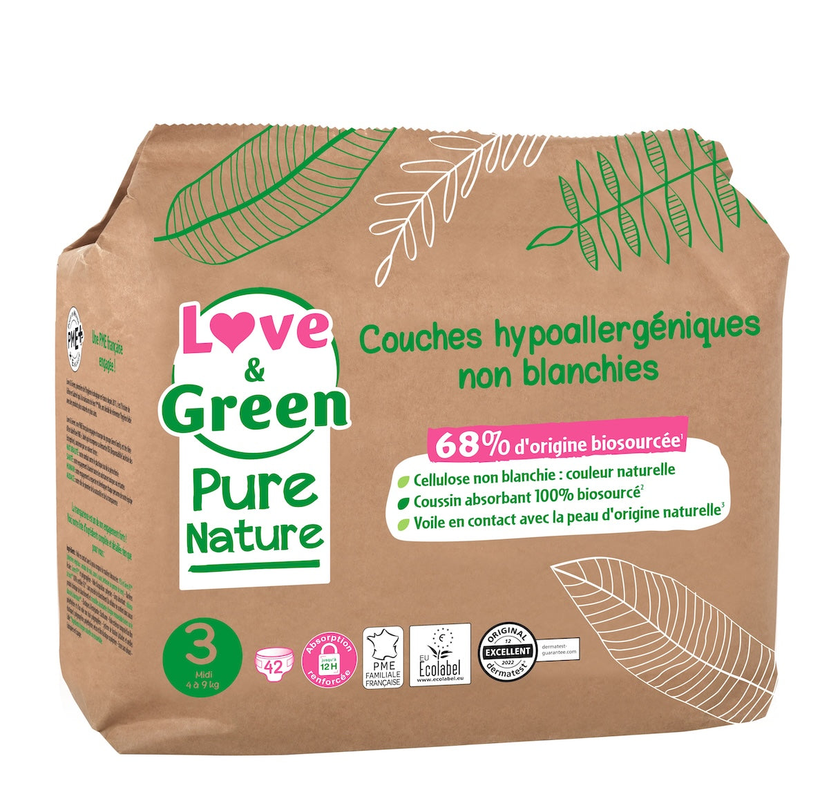 Pure Nature Hypoallergenic And Eco-Friendly Unbleached Nappies Size 3 X 42