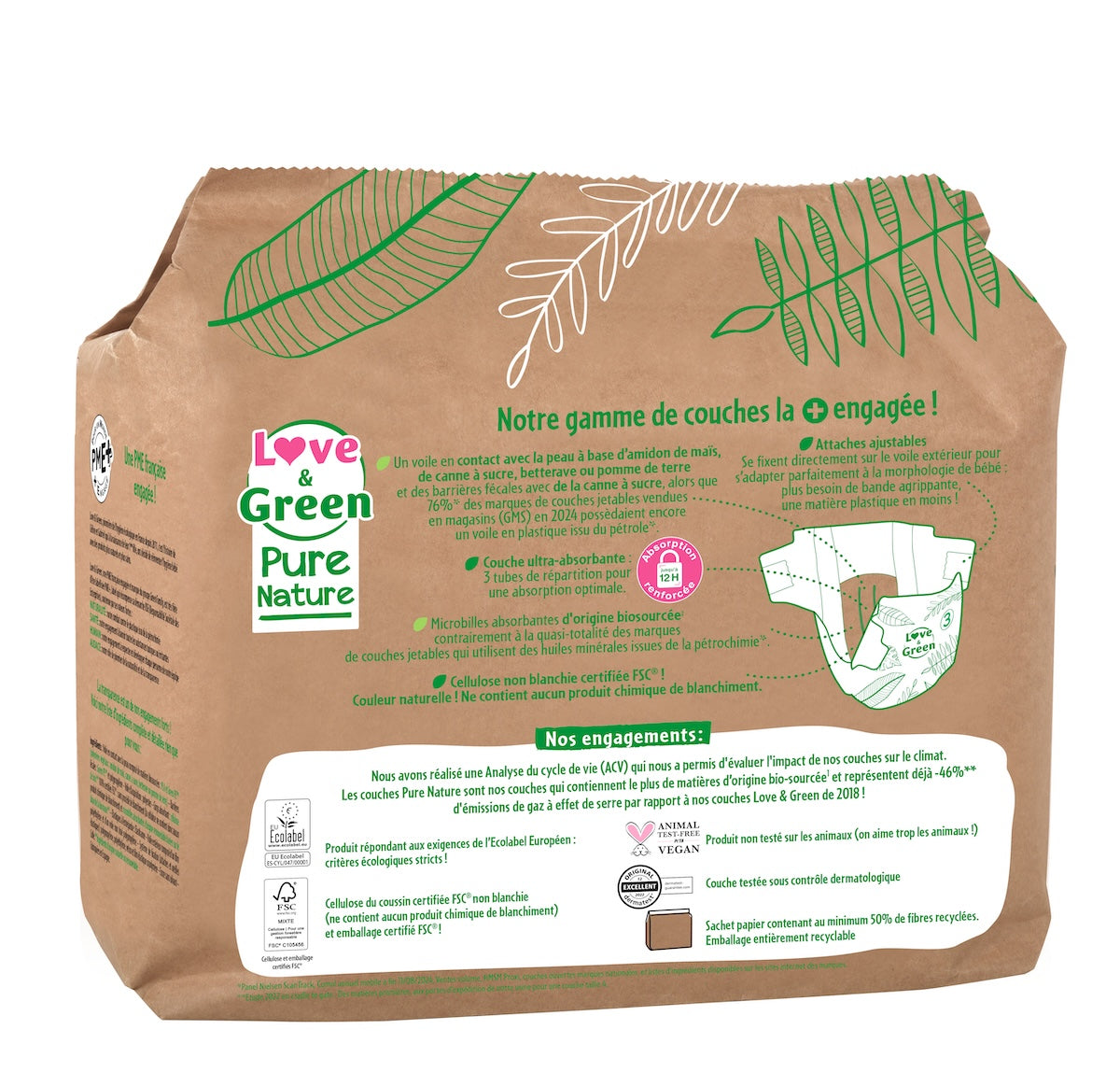 Pure Nature Hypoallergenic And Eco-Friendly Unbleached Nappies Size 3 X 42