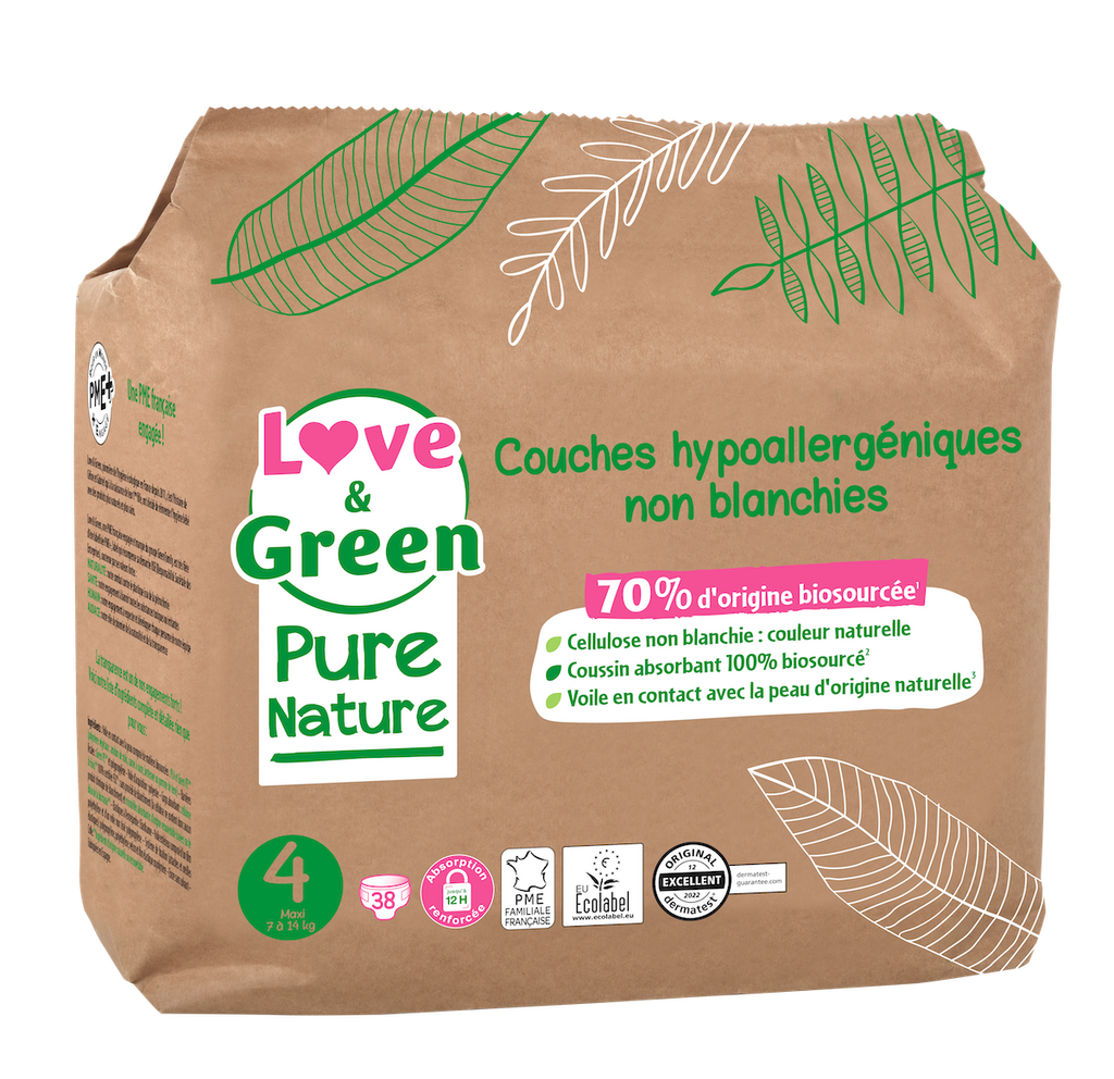 Pure Nature Hypoallergenic And Eco-Friendly Unbleached Nappies Size 4 X 38