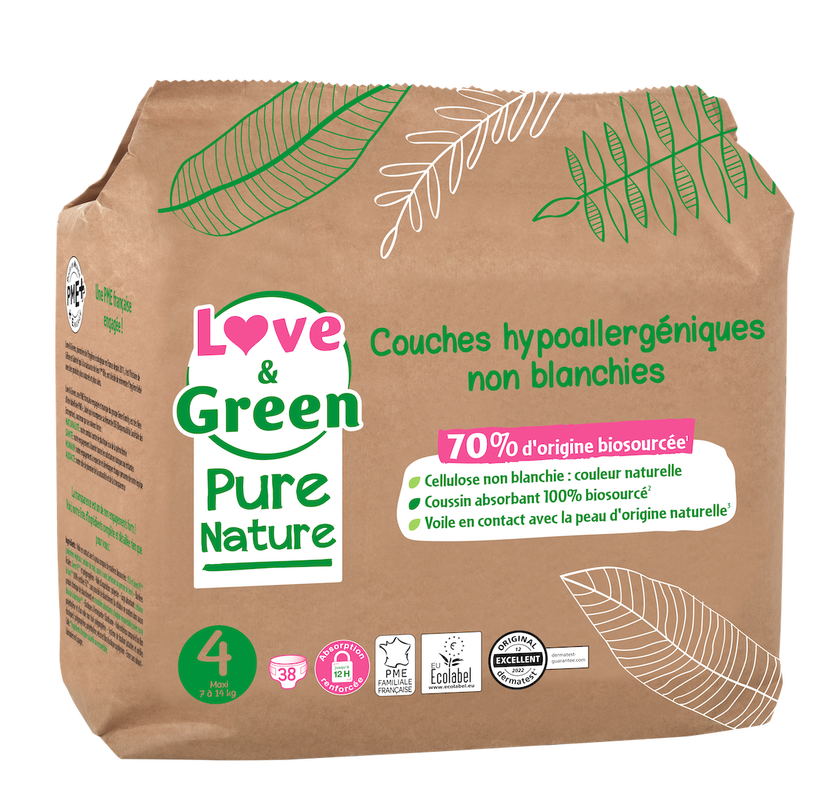 Pure Nature Hypoallergenic And Eco-Friendly Unbleached Nappies Size 4 X 38
