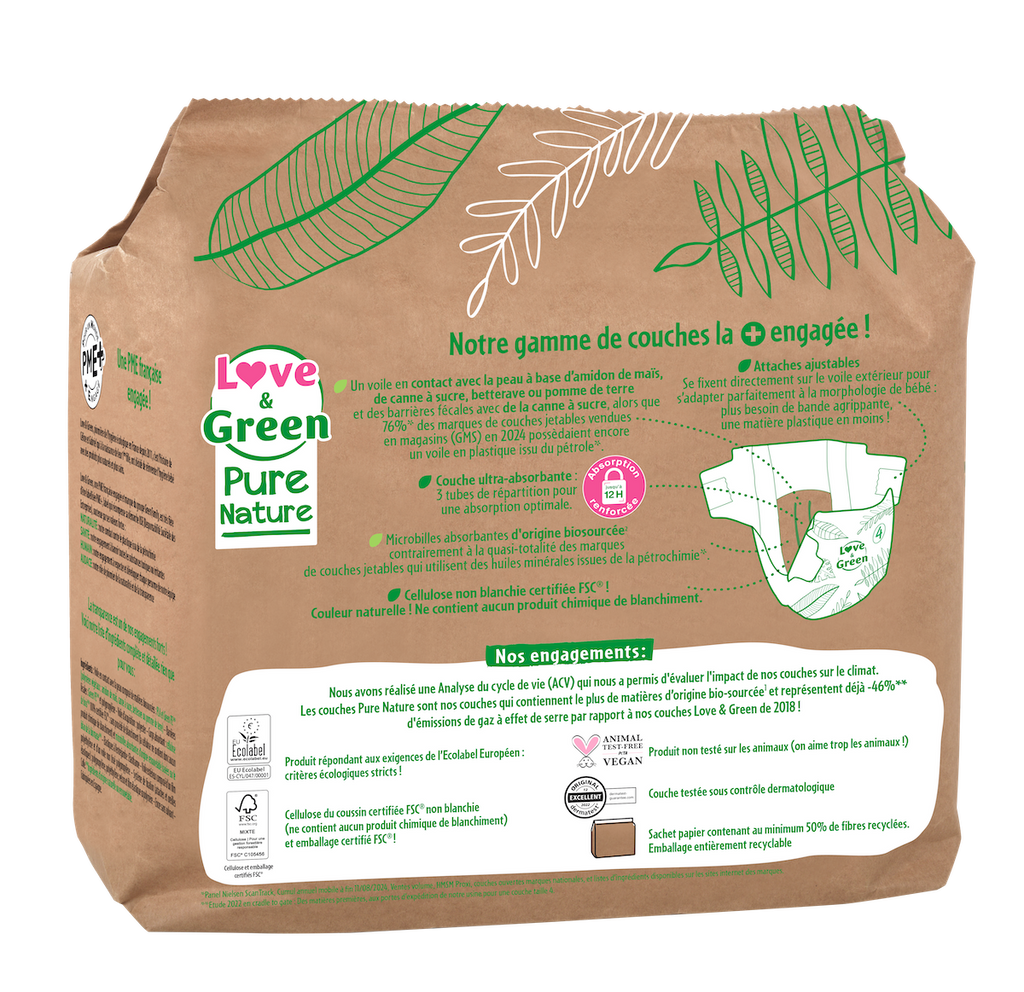 Pure Nature Hypoallergenic And Eco-Friendly Unbleached Nappies Size 4 X 38