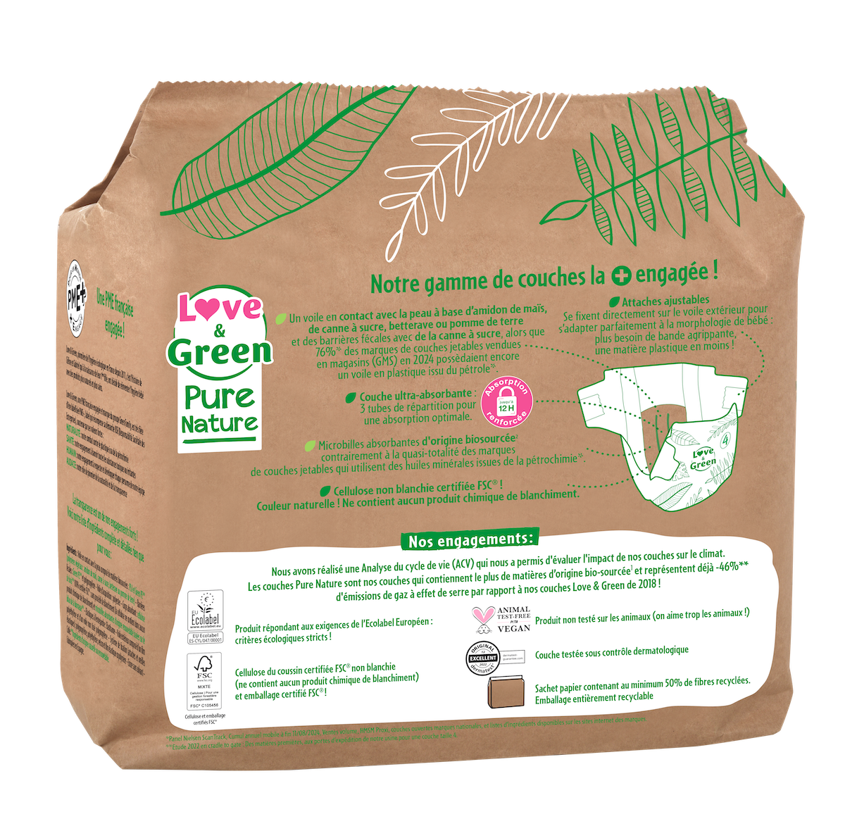 Pure Nature Hypoallergenic And Eco-Friendly Unbleached Nappies Size 4 X 38