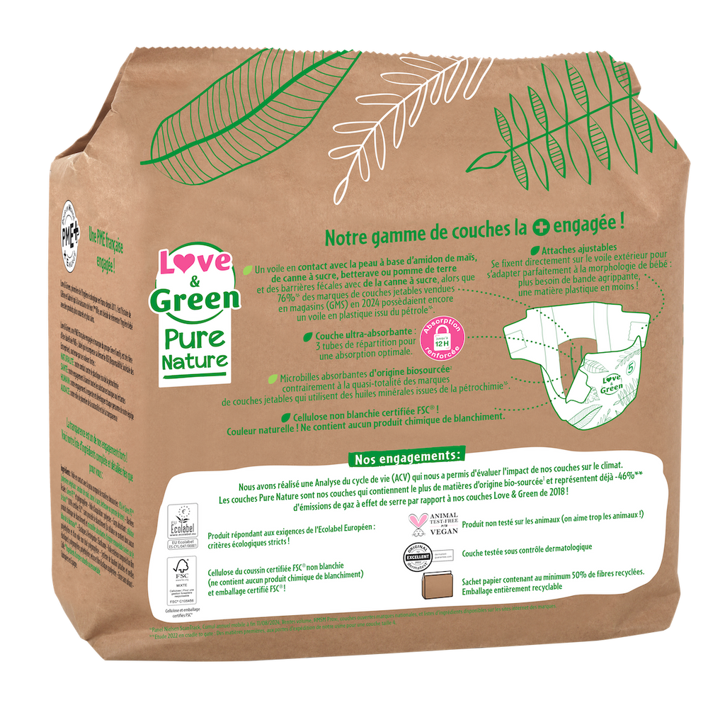 Pure Nature Hypoallergenic And Eco-Friendly Unbleached Nappies Size 5 X 33