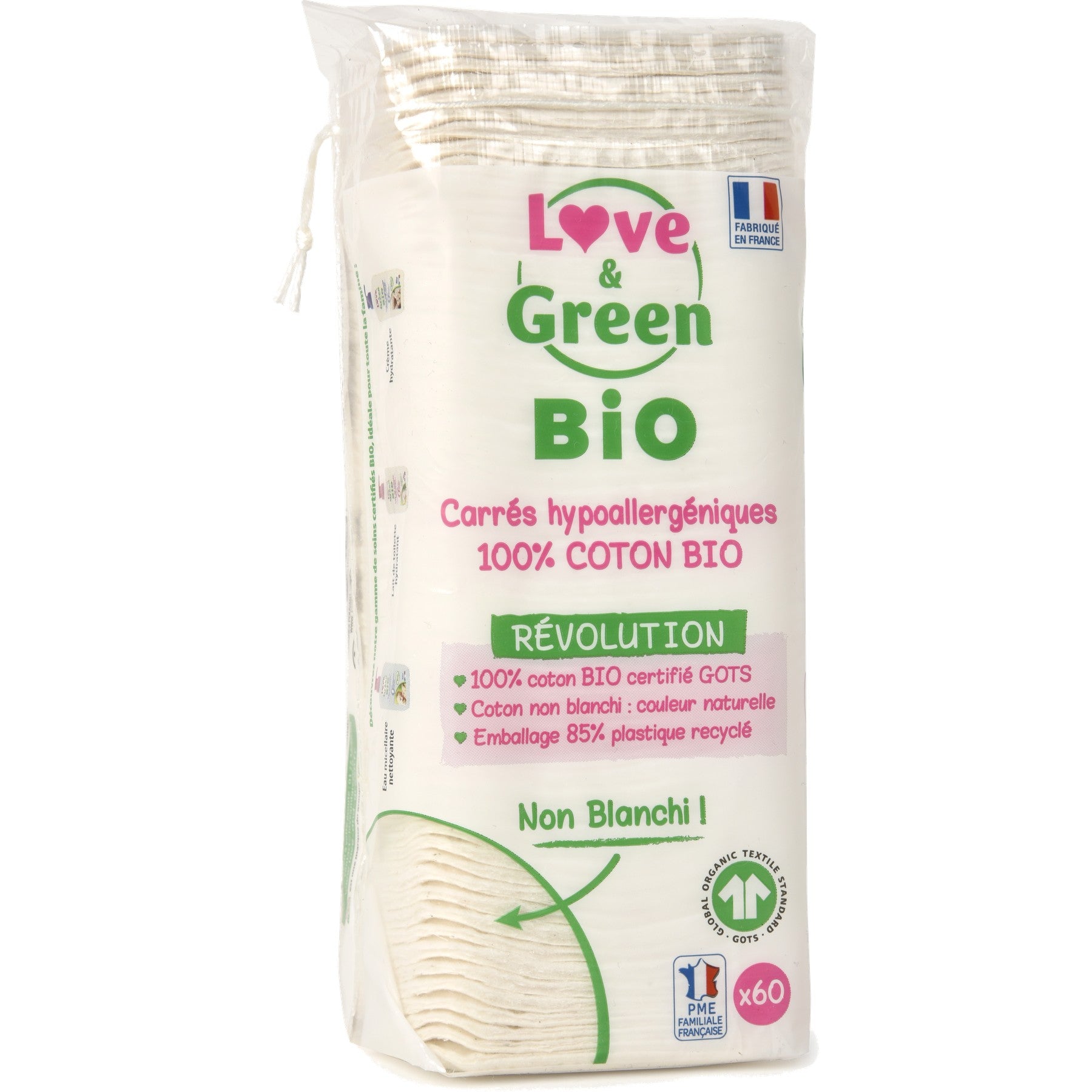 Carrés Hypoallergéniques 100% Coton Bio Non Blanchis - 60 Cotons
