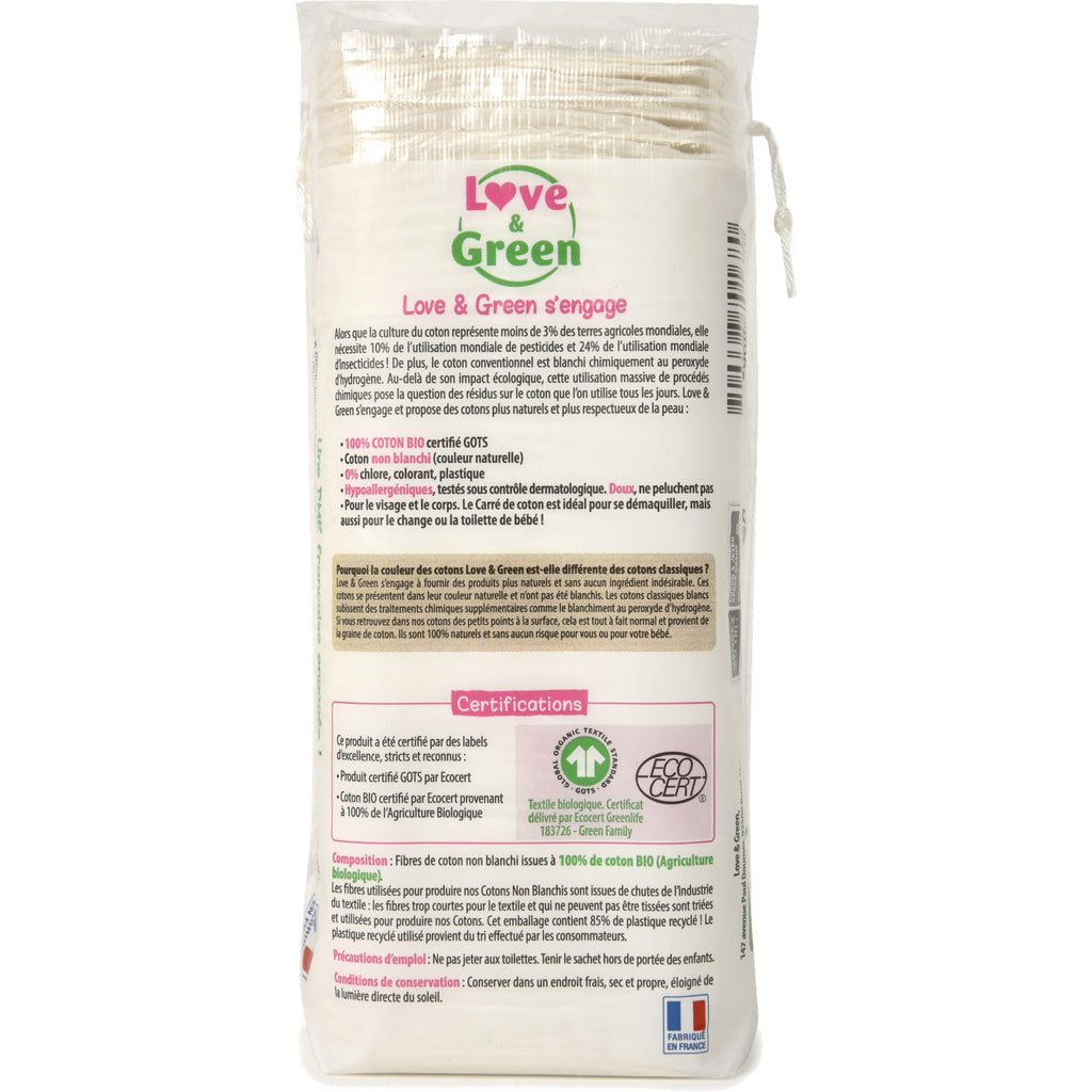 Carrés Hypoallergéniques 100% Coton Bio Non Blanchis - 60 Cotons