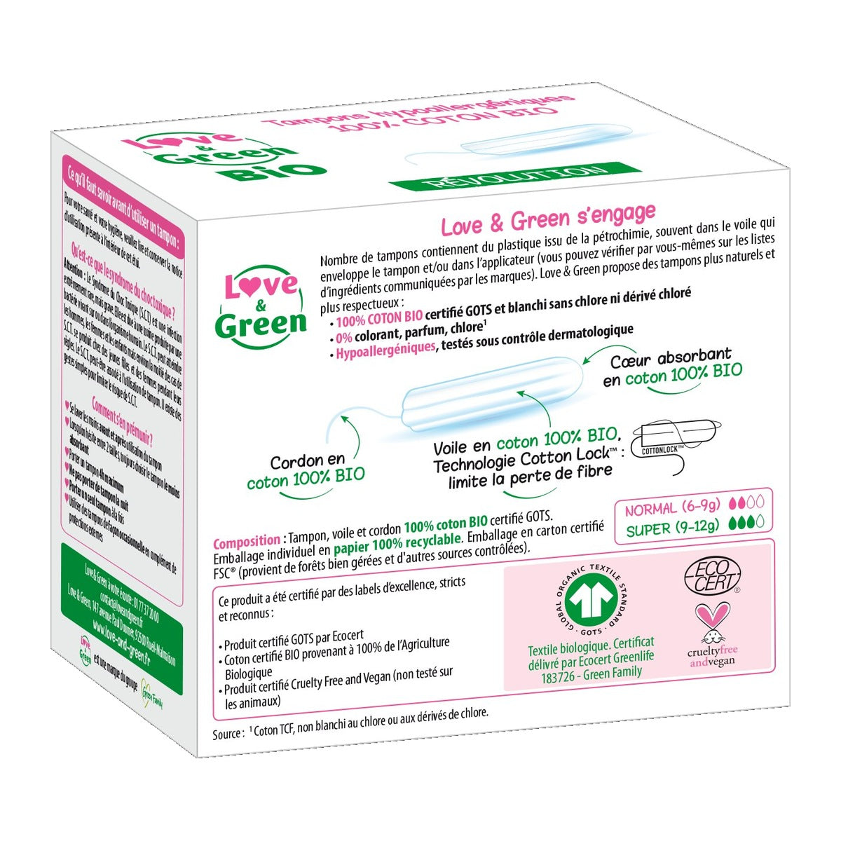 Hypoallergenic And Eco-Friendly 100% Organic Cotton Digital Tampons "Regular" X 16