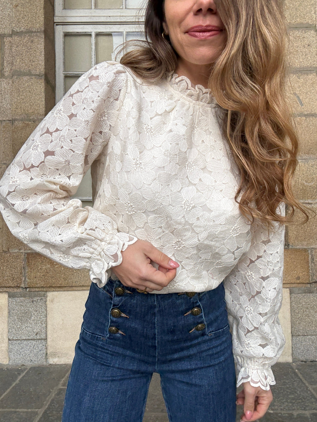 Blusa Alma Crudo De Encaje
