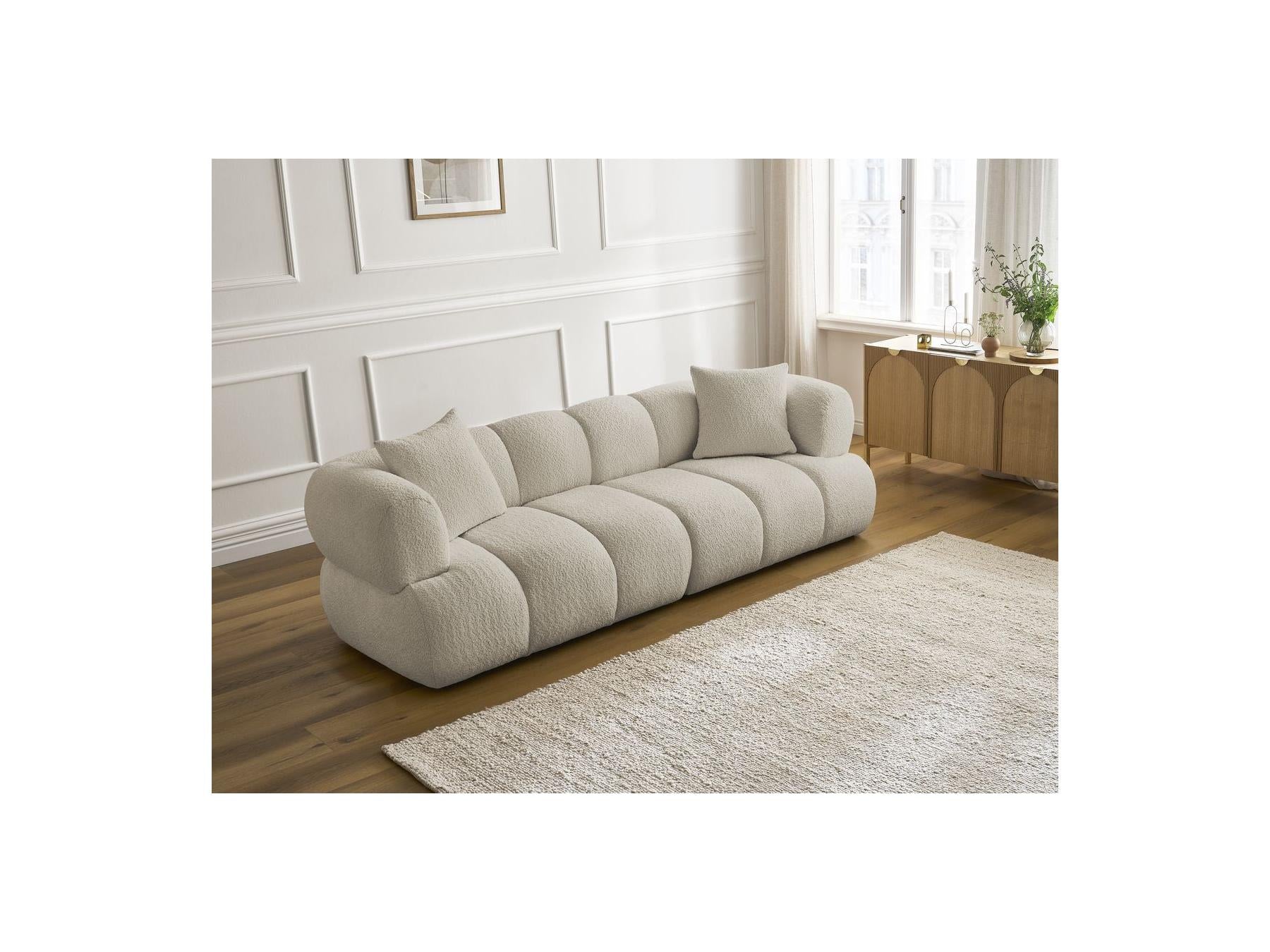 Pamira - Fixed Straight 3-Seater Sofa - Bouclé Fabric
