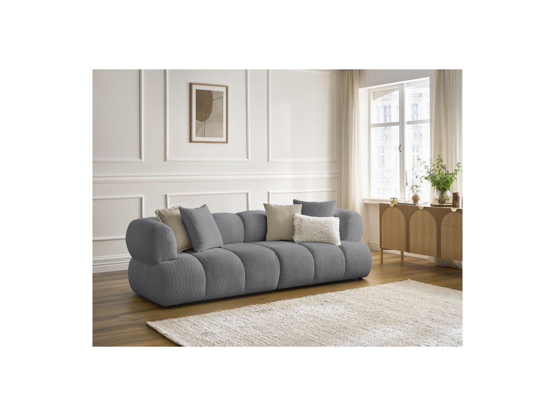 Pamira - Fixed Straight 3-Seater Sofa - Bouclé Fabric