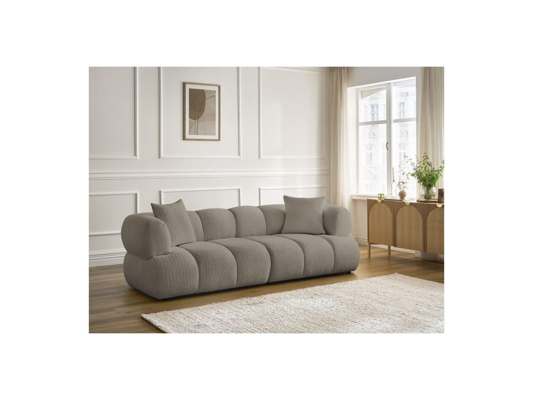 Pamira - Fixed Straight 3-Seater Sofa - Bouclé Fabric