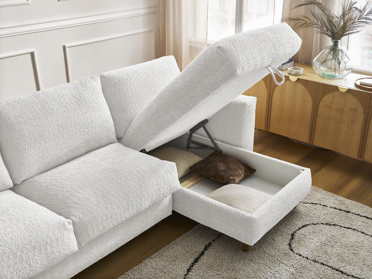 Cocoone - Sofá esquinero reversible convertible nuevo con apertura exprés - Tejido bouclé