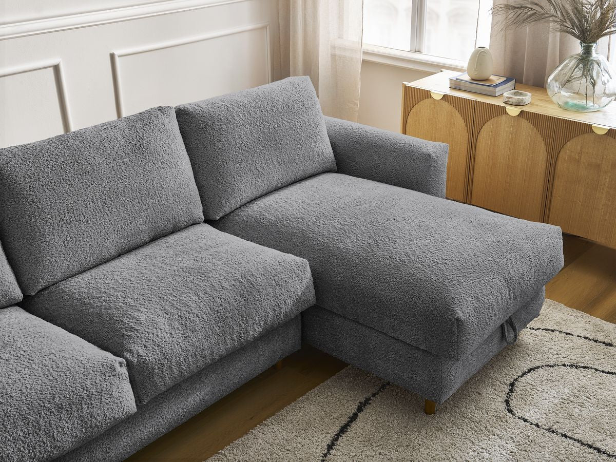 Cocoone - Sofá esquinero reversible convertible nuevo con apertura exprés - Tejido bouclé