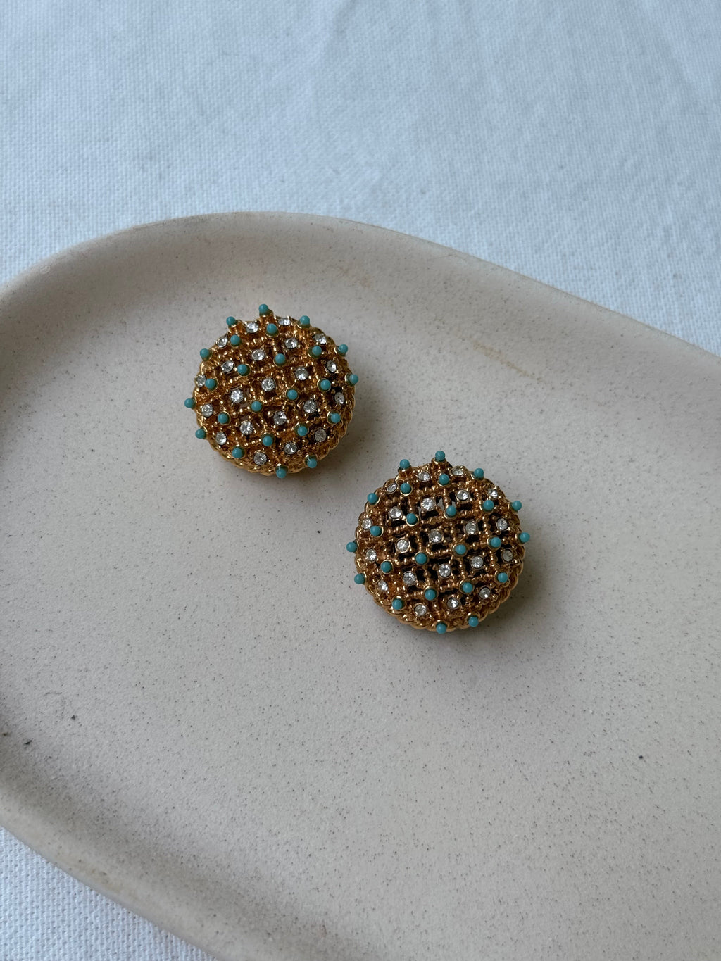 Pendientes Carven Vintage - Estrás Y Cabujones Turquesas