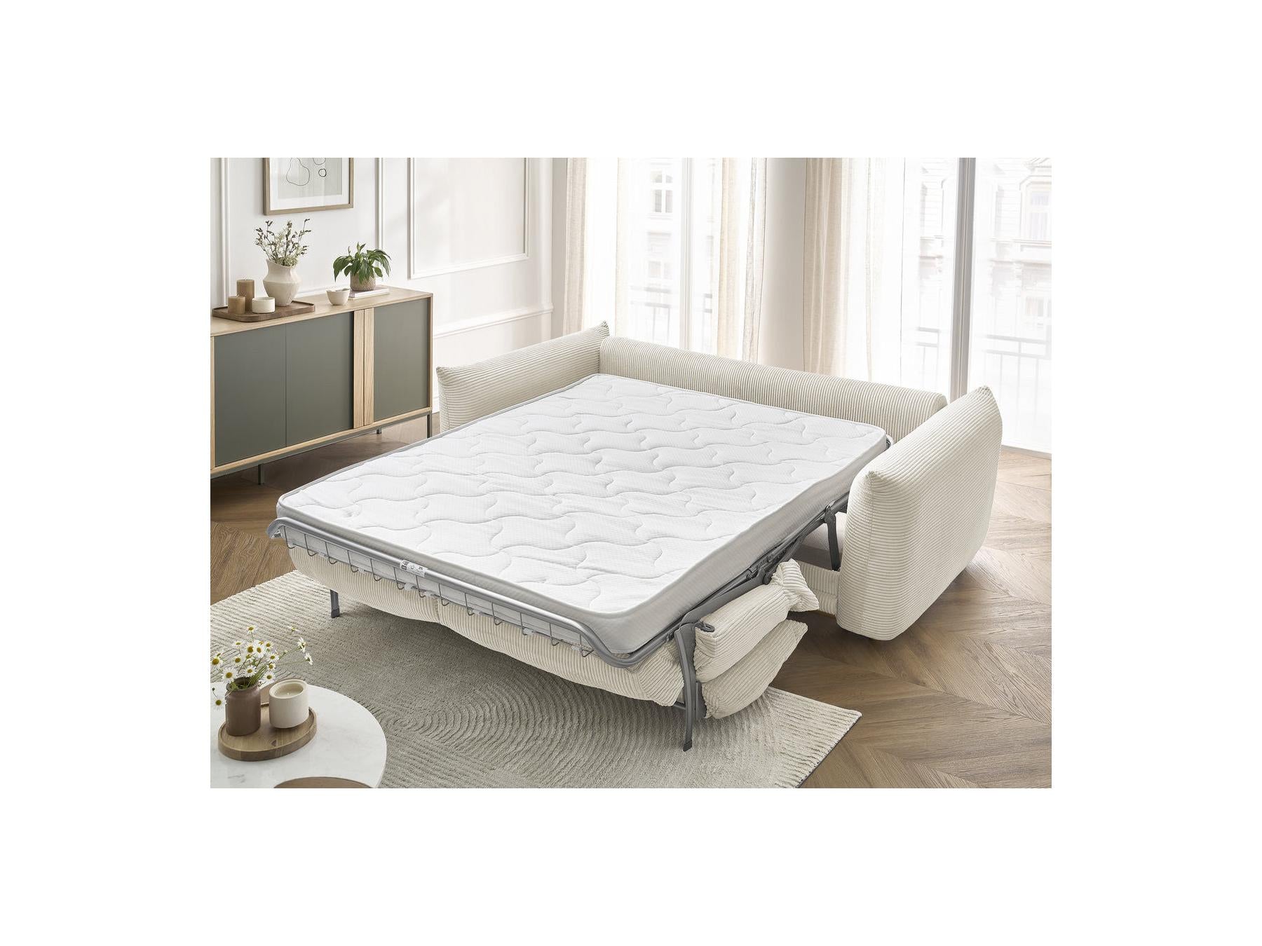 Ernest - Canapé Droit Convertible 3 Places - Tissu Velours Côtelé