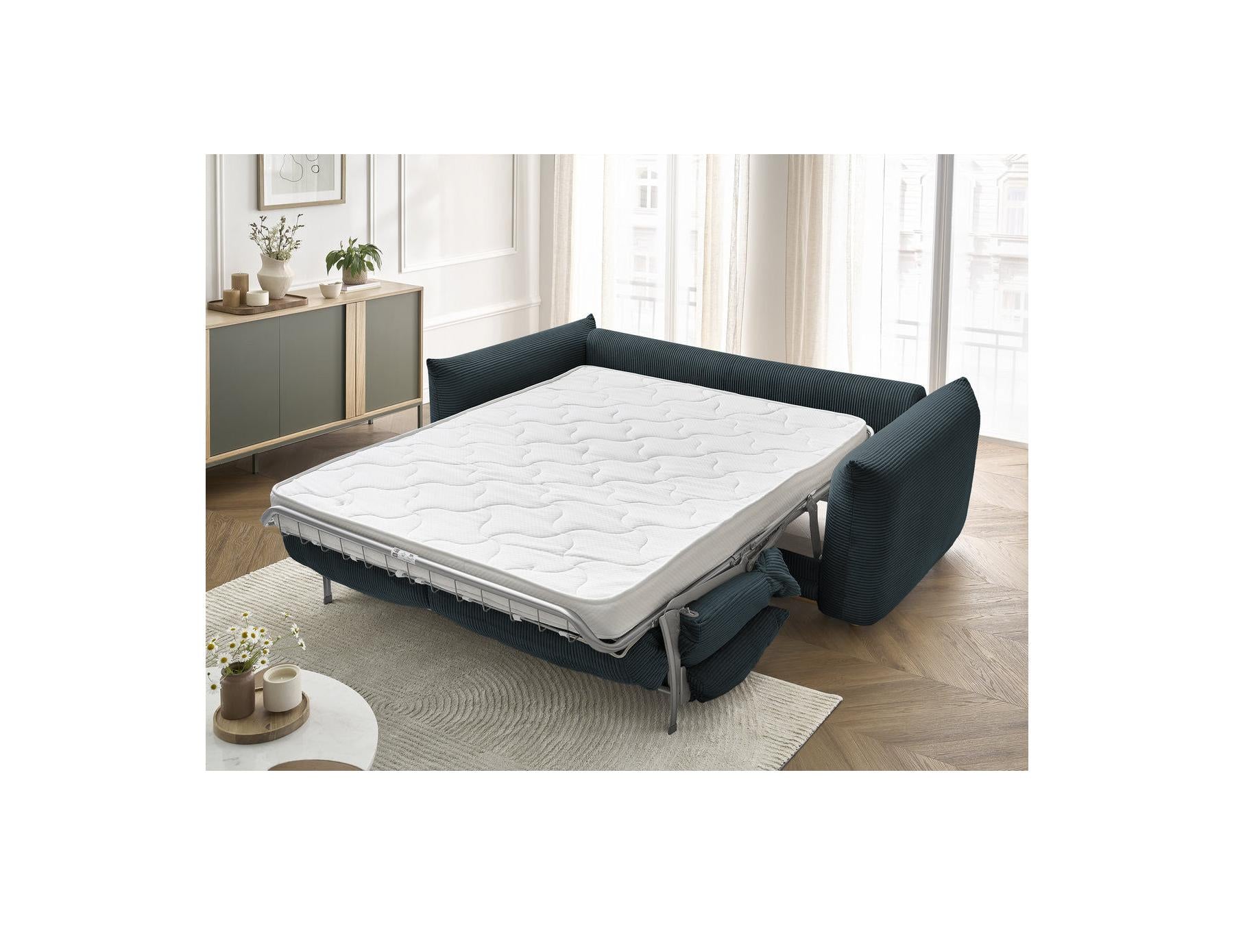 Ernest - Canapé Droit Convertible 3 Places - Tissu Velours Côtelé