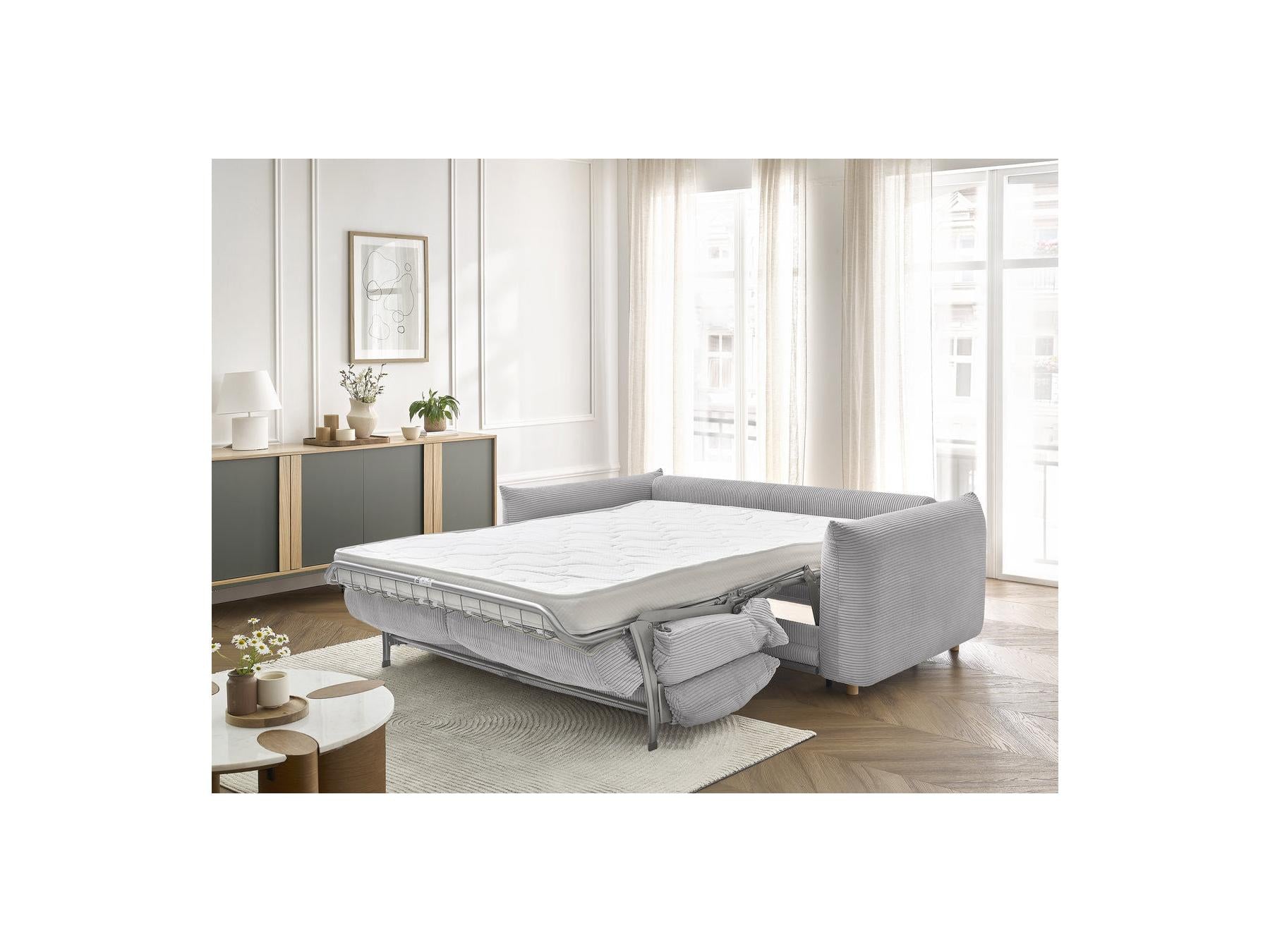 Ernest - Canapé Droit Convertible 3 Places - Tissu Velours Côtelé