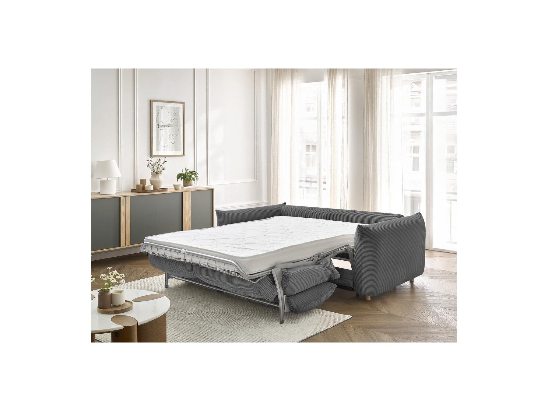Ernest - Canapé Droit Convertible 3 Places - Tissu Velours Côtelé