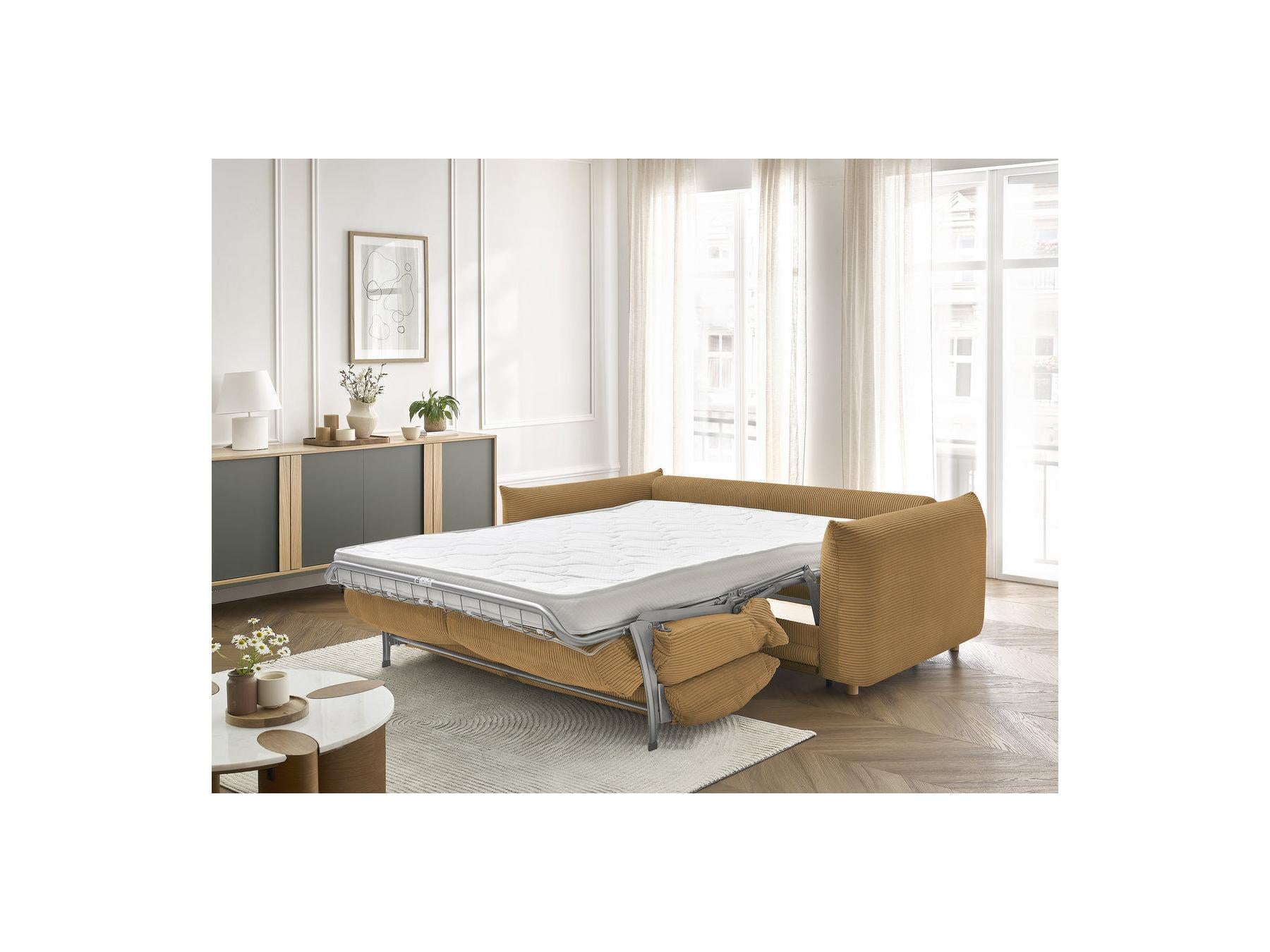 Ernest - Canapé Droit Convertible 3 Places - Tissu Velours Côtelé
