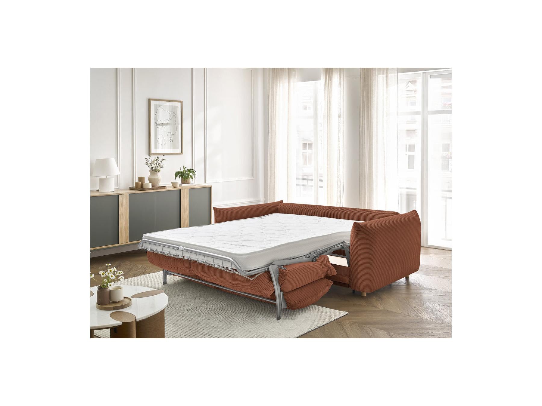 Ernest - Canapé Droit Convertible 3 Places - Tissu Velours Côtelé