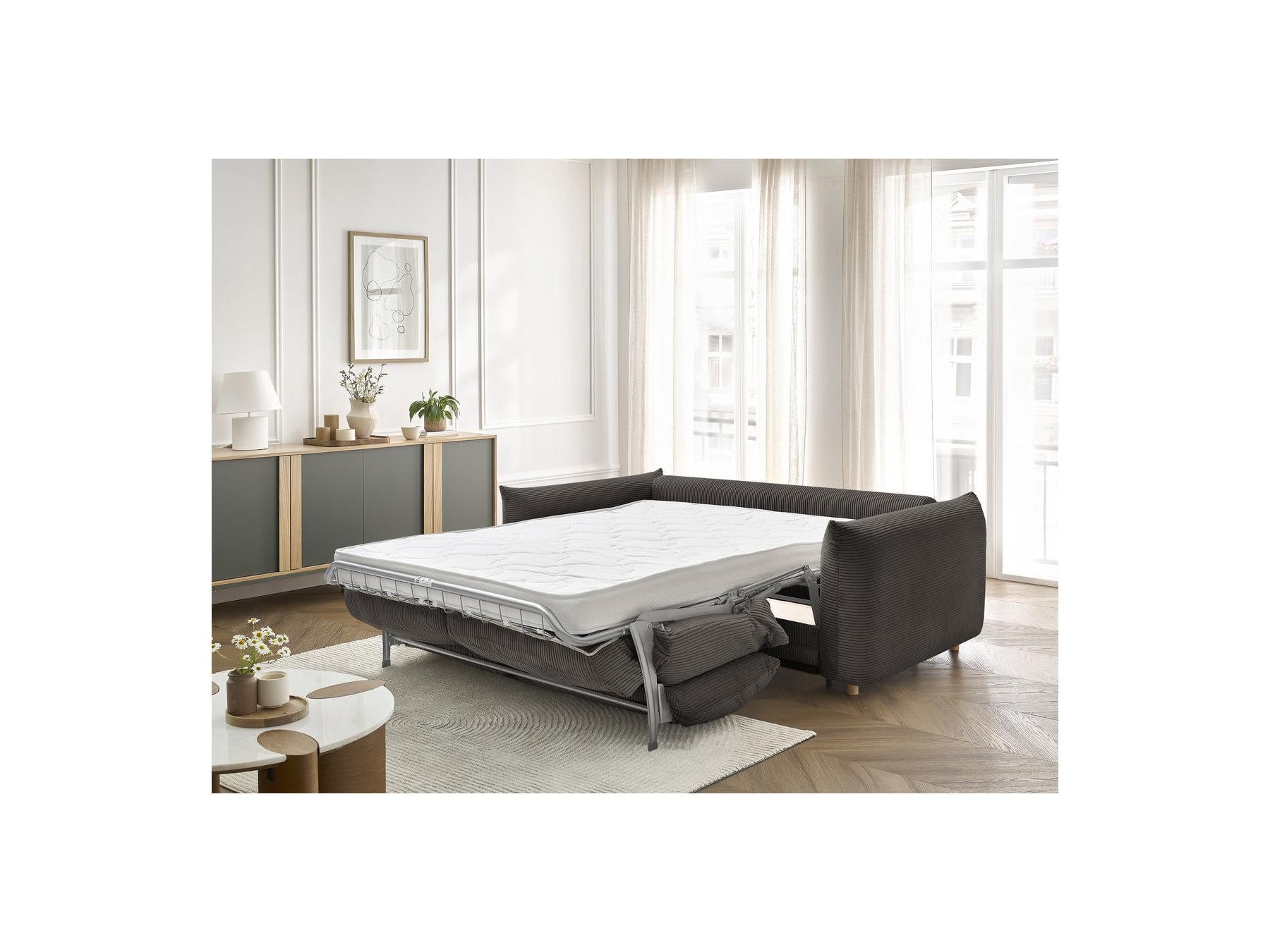Ernest - Canapé Droit Convertible 3 Places - Tissu Velours Côtelé