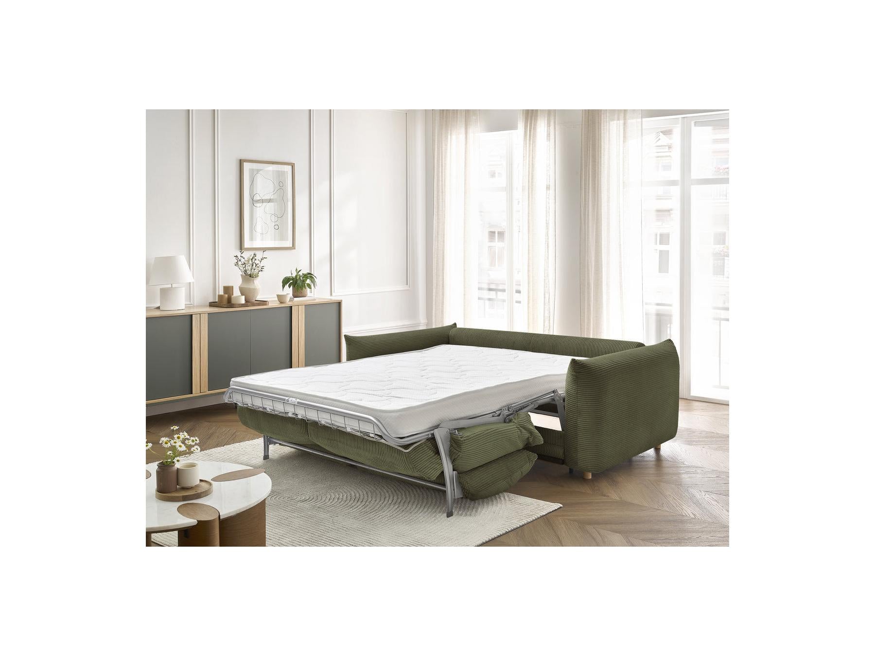 Ernest - Canapé Droit Convertible 3 Places - Tissu Velours Côtelé