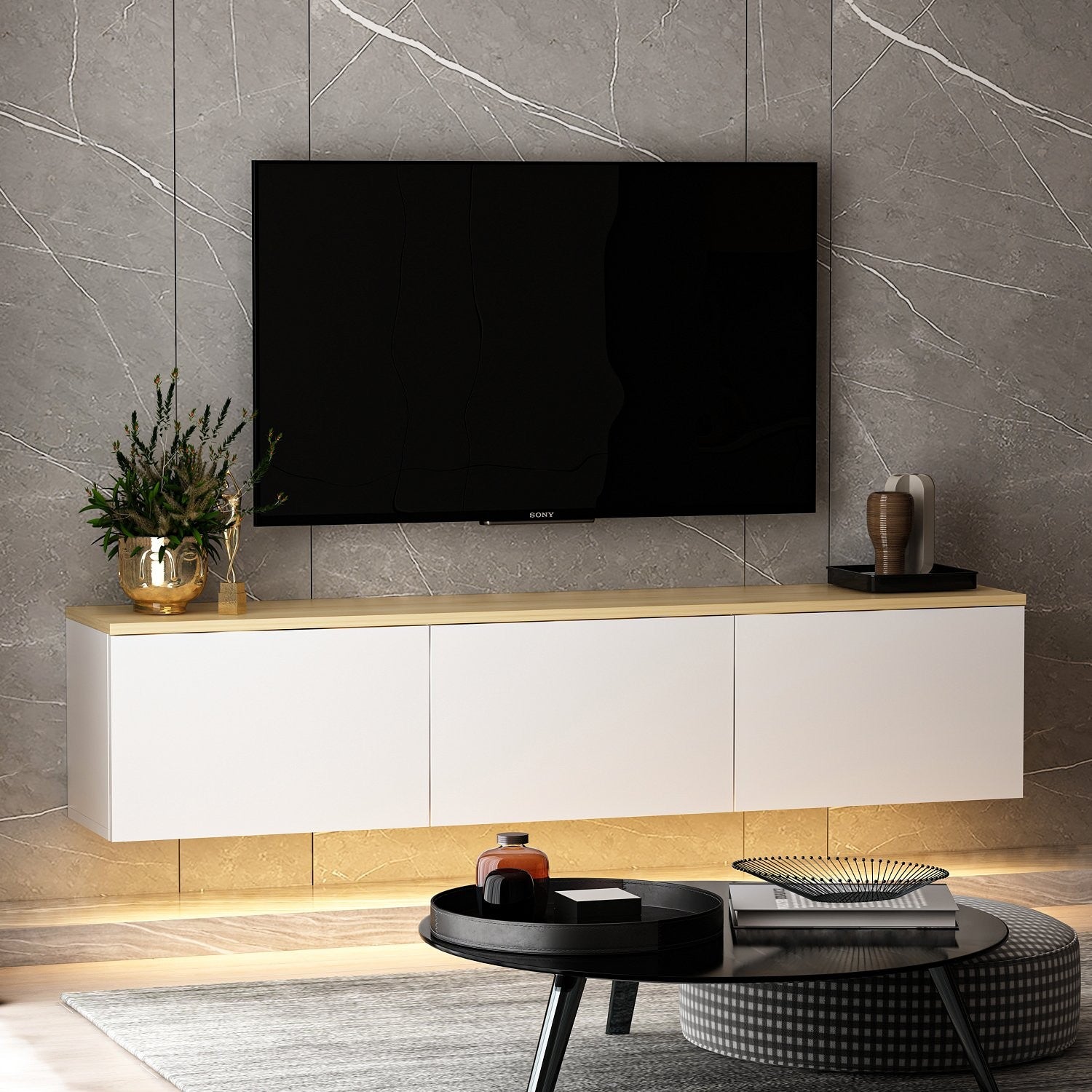 Meuble Tv Neon - Blanc / Chêne