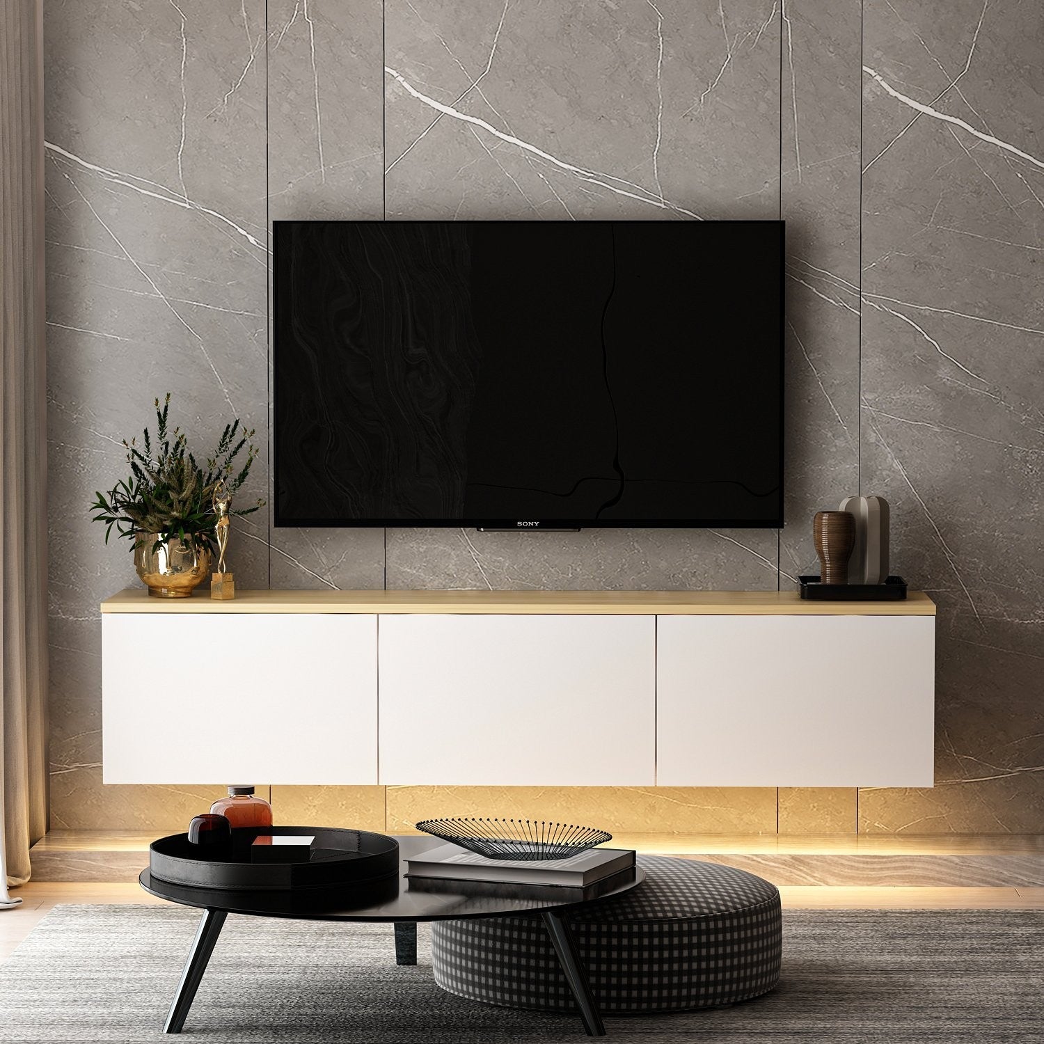 Meuble Tv Neon - Blanc / Chêne