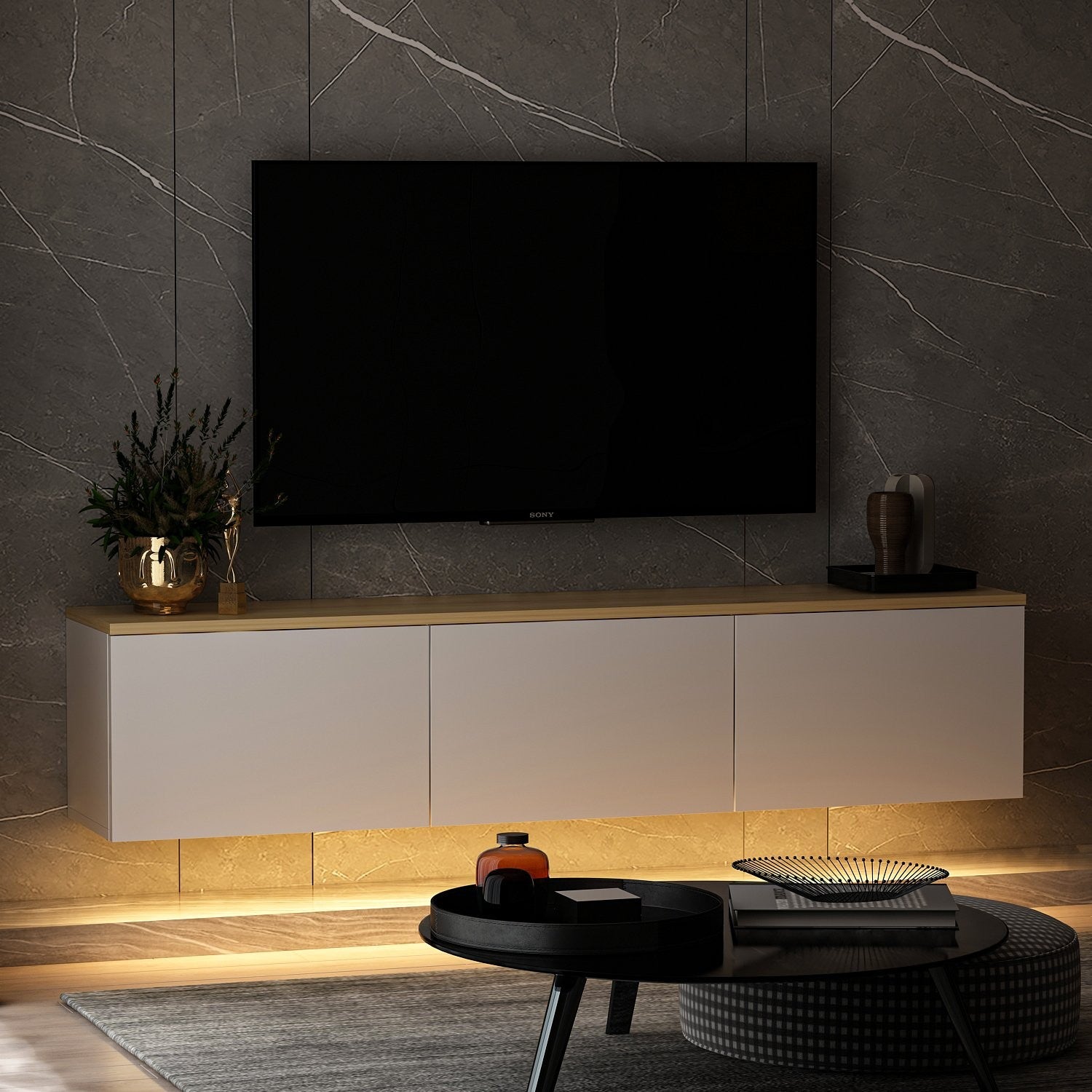 Meuble Tv Neon - Blanc / Chêne