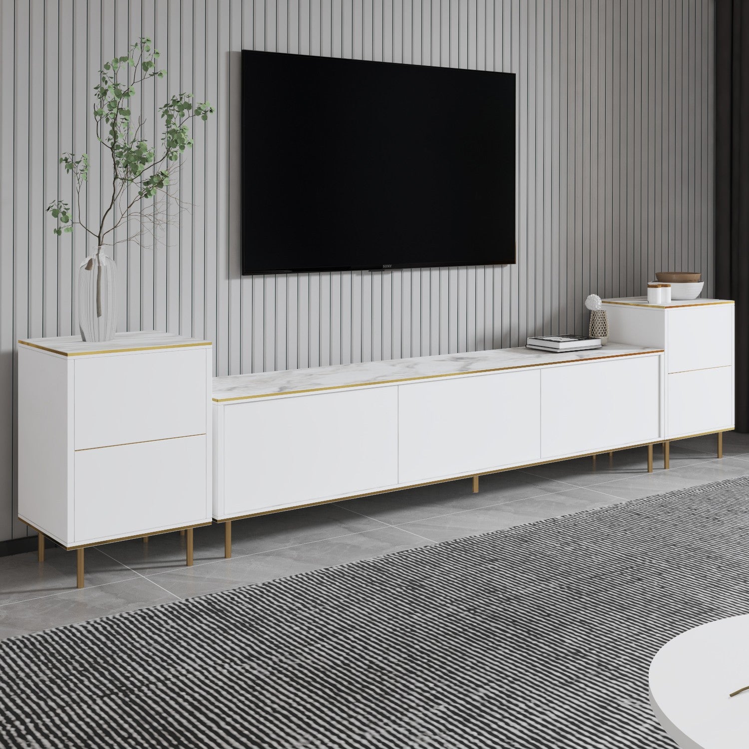 Muebles de TV Imaj - Mármol Blanco / Dorado
