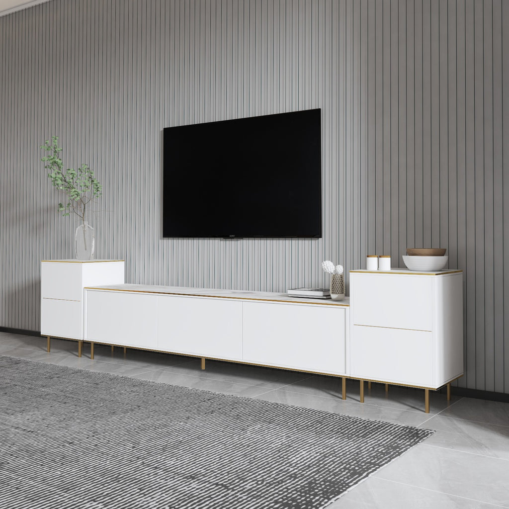Muebles de TV Imaj - Mármol Blanco / Dorado