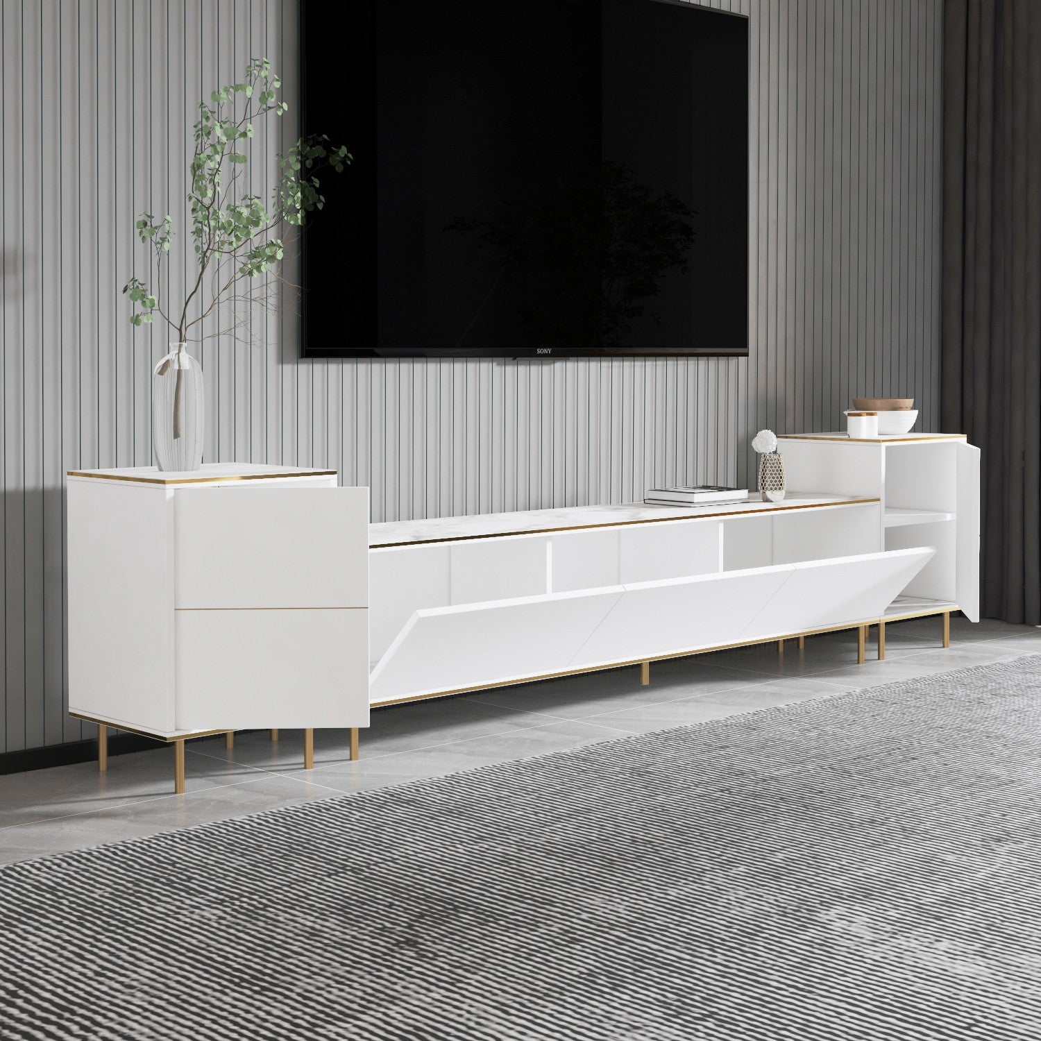 Muebles de TV Imaj - Mármol Blanco / Dorado