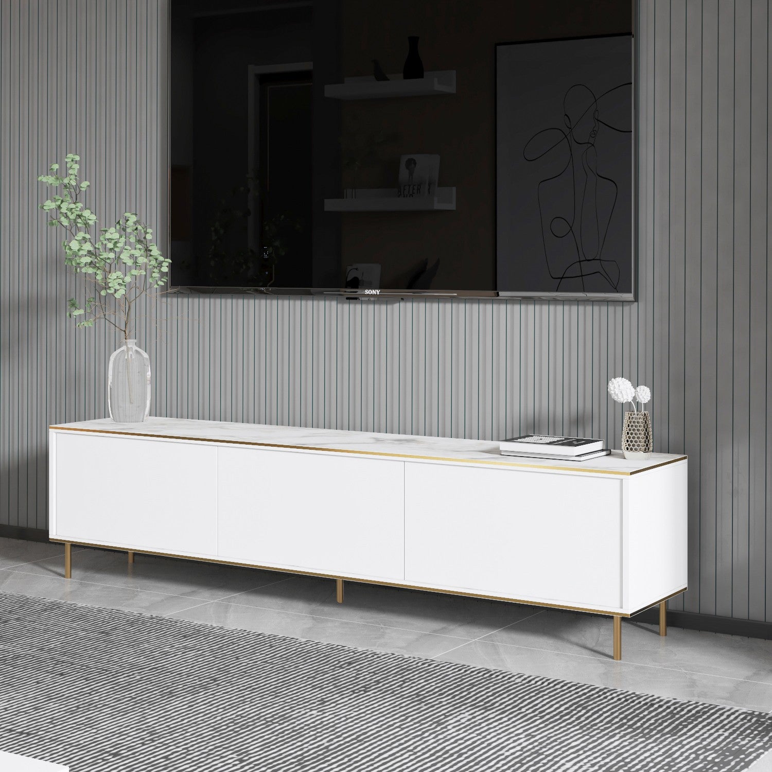 Muebles de TV Imaj - Mármol Blanco / Dorado