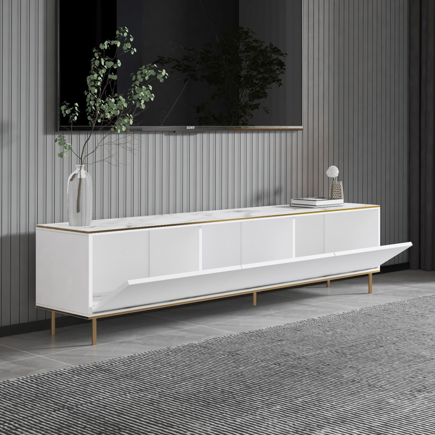 Muebles de TV Imaj - Mármol Blanco / Dorado